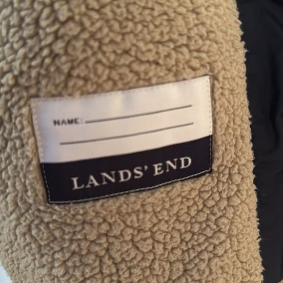 Lands End Kids Youth Puffer Fleece Lined Vest Size 7 navy/tan outdoor w/pockets - Picture 7 of 11